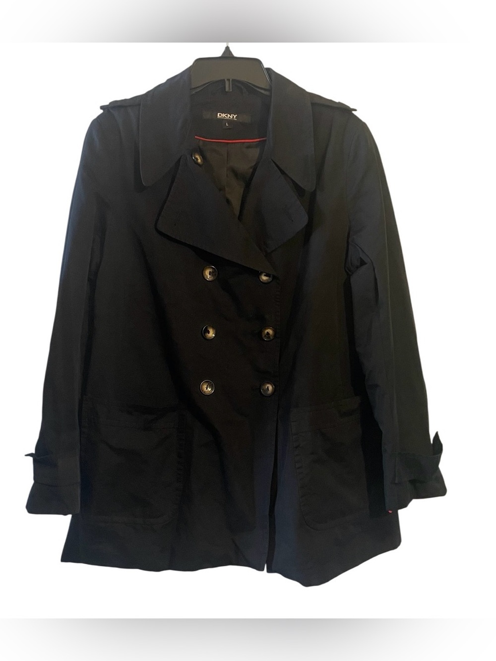 DKNY Women's Double-Breasted Black Peacoat Jacket